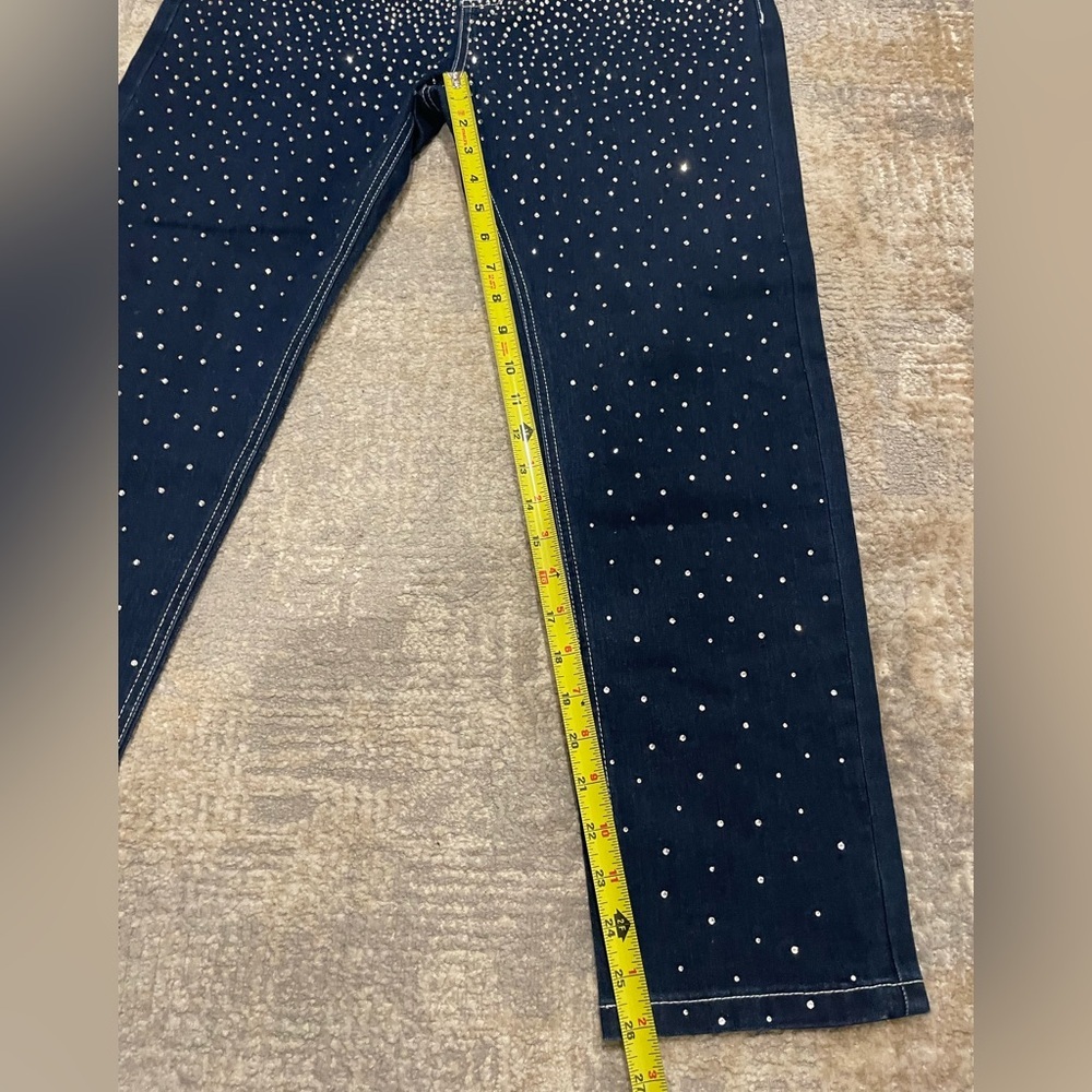 Orttu Ralph Jean Stones Jeans Med Rhinestone Blue $195 Casual Rave Party Holiday — image 8 of 8